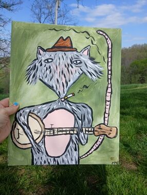 Possum Playing Banjo Painting Folk Art